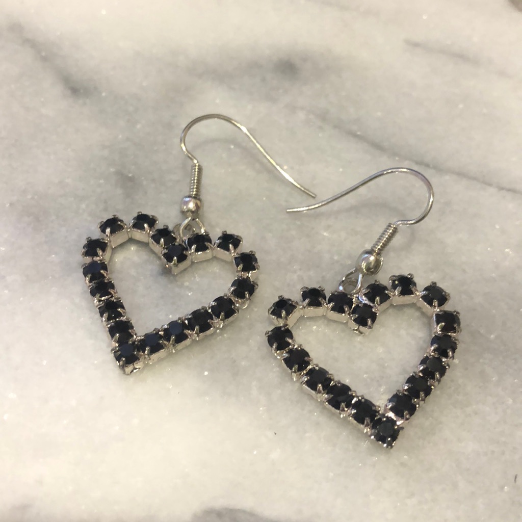 Black Crystalheart Earrings-Boutique